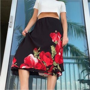 Donna Ricco Black Y2k Floral Midi Skirt 12